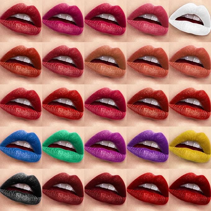 25 color Lipstick Lip Gloss Palette 24H Long-lasting moisturizing Waterproof matte Lip Palette Makeup,Pigmented Festival Halloween Body Face Paint Matte Lipstick Set