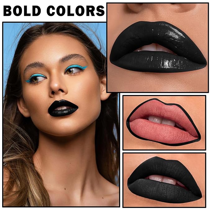 3Pcs Black Lip Liner And Lipstick Set Liquid Charming