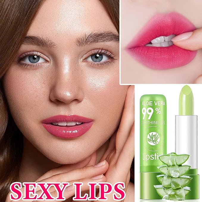 4Pcs Aloe Vera Color Changing Lipstick,Aloe Vera Lip Balm Set Temperature Color Change Lip Gloss Magic Lipstick Waterproof Long Lasting Nutritious Moisturizer Lip Balm Makeup Kit