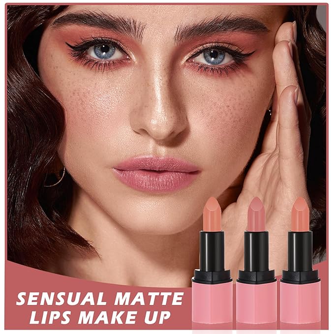 AWCCXMYM 3Pcs Matte Lipstick Nude Lip Stick Velvet Lip Stain Lightweight Long Lasting Waterproof Non-Stick Cup Not Fade Lip Gloss Set Makeup For Women