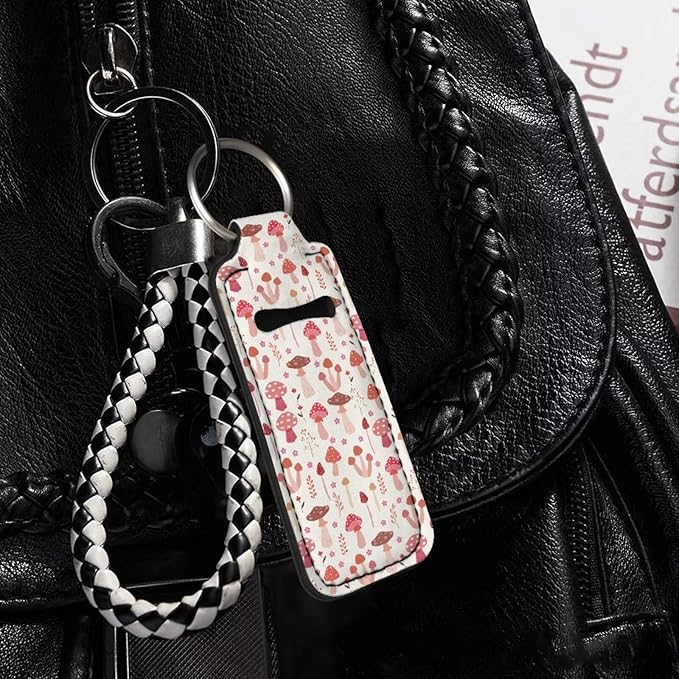 Horeset Cartoon Mushroom Pattern Lipstick Holder Keychains Stylish Ring