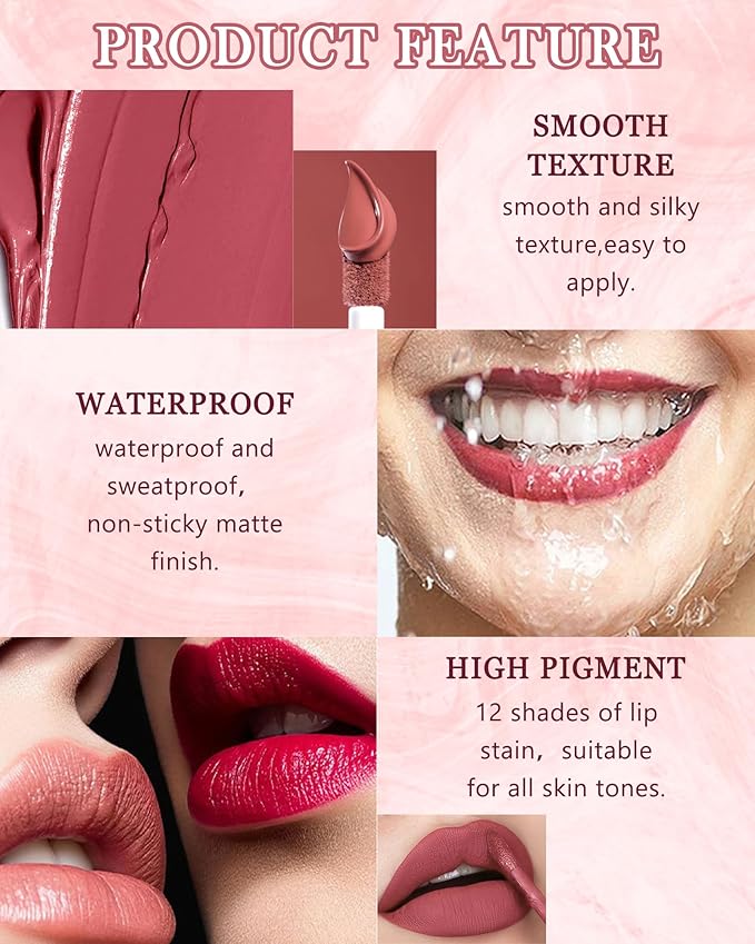 Matte Liquid Lipstick Lip Gloss Kit-6Pcs Dark Ruby Gloss