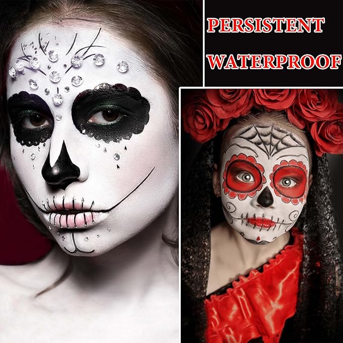 3 PCS Matte Black & White & Red Liquid Lipstick,Professional Halloween Special Effects Makeup Long Lasting Waterproof Face Body Paint Lip Gloss for Cosplay Goth Makeup