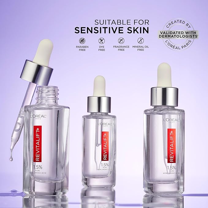 L'Oreal Paris Revitalift 1.5% Pure Hyaluronic Acid Face Serum, Hydrate & Reduce Wrinkles, Fragrance Free 1.7 oz