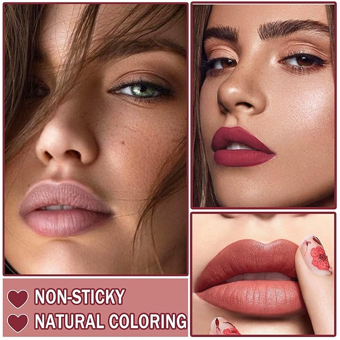 CAHIUYOA 2PCS Matte Nude Lipstick Lip Stain Velvet Long