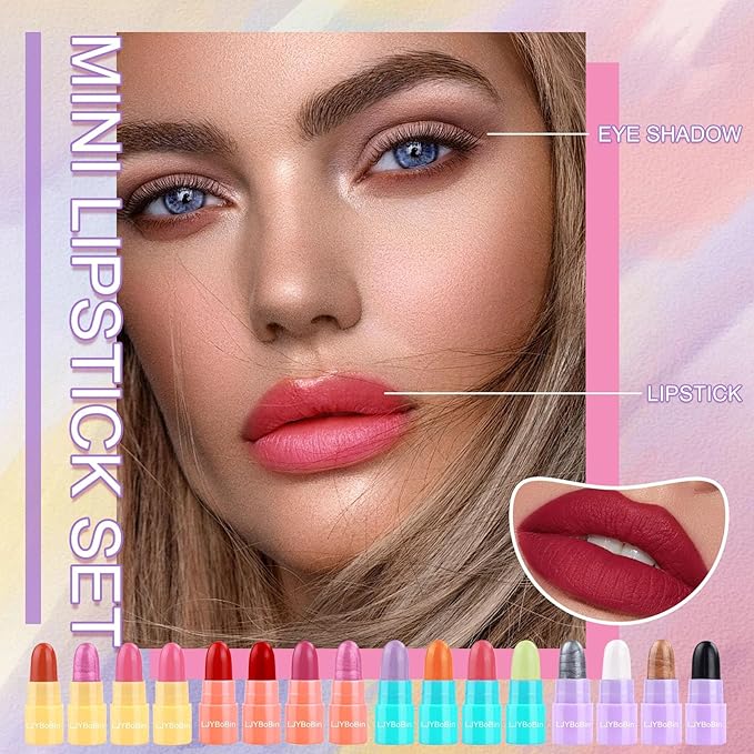 16PCS Mini Lipstick Set,Multi Colored Ultra Matte Color Changing