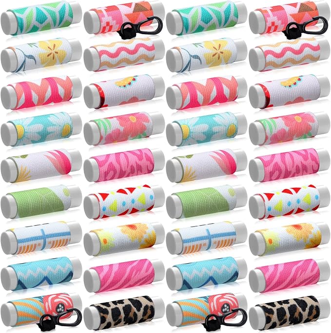 36 Pcs Lip Balm Holder Keychain Lip Gloss Holder Keychain Floral Patterns Lip Balm Sleeves with Clip Clip on Lipstick Keychain Sleeves Holder