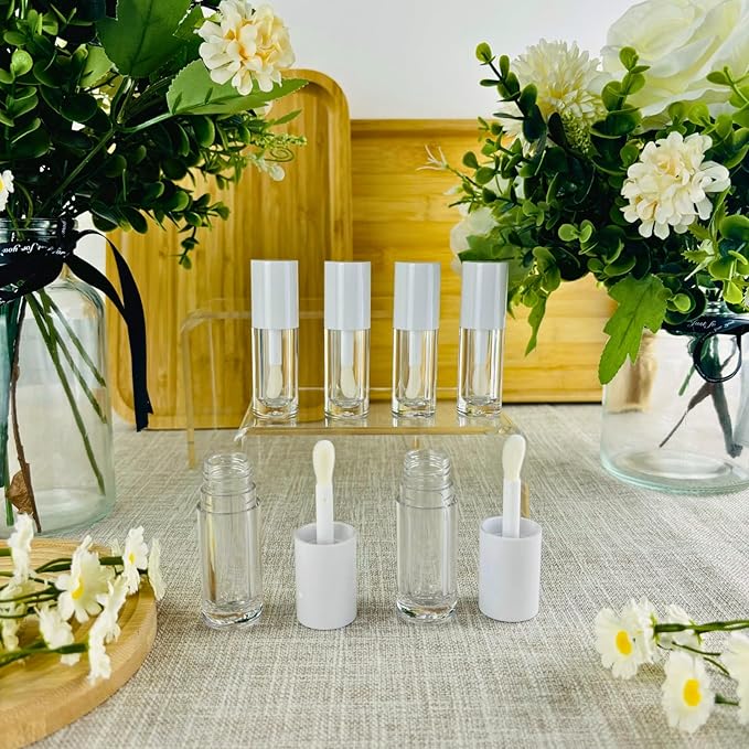 10PCS Empty Lip Gloss Tubes,6ml Pink Lip Gloss Containers Empty With Thick Wand, For DIY Lip Gloss Making (White)