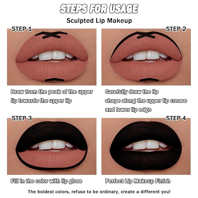 3Pcs Black Matte Liquid Lipstick and Lip Liner Long
