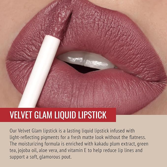 Runway Rogue Velvet Glam Liquid Lipstick, Almost-Matte Faded Mauve Lipstick with a Hint of Plum, ‘Glam Squad’