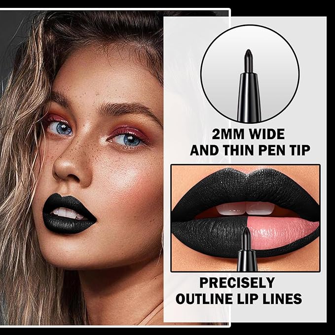 3Pcs Black Lip Liner And Lipstick Set Liquid Charming