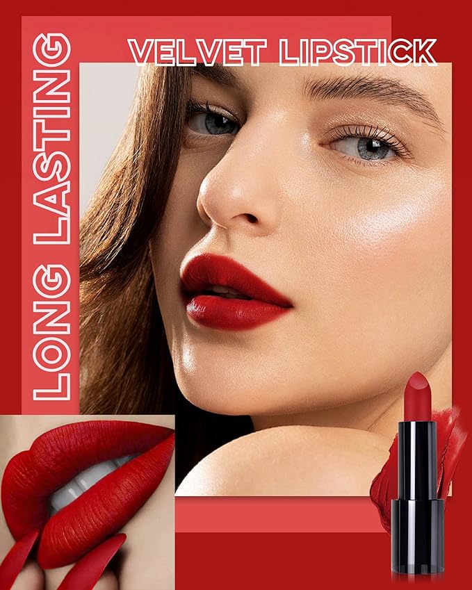 Red Lipstick Long Lasting for Women, Hydrating Matte Lipstick