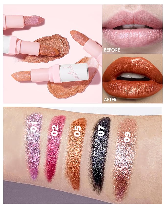 Glitter Lipstick for Women, Shimmer Sparkly Lipstick Long Glitter