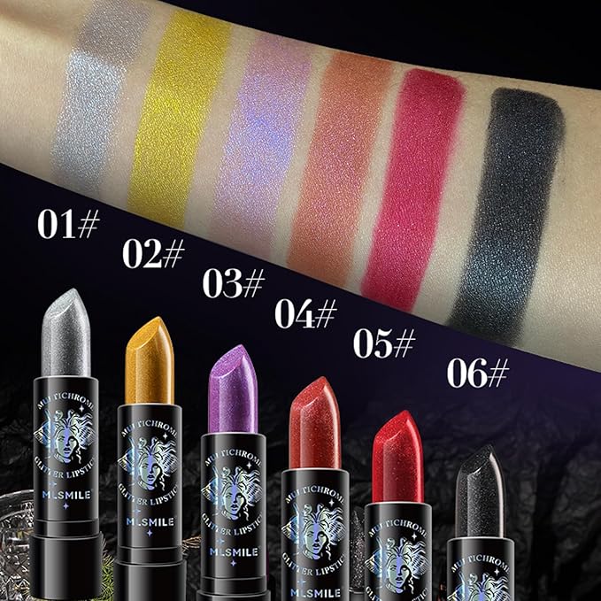 Glitter Lipstick, Pearlized Shimmering Metallic Lip Color, Moisturizing Glitter