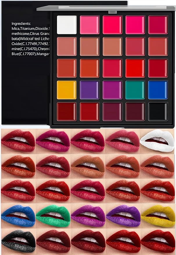 25 color Lipstick Lip Gloss Palette 24H Long-lasting moisturizing Waterproof matte Lip Palette Makeup,Pigmented Festival Halloween Body Face Paint Matte Lipstick Set