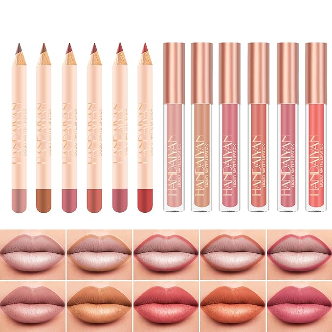 Matte Lip Liner Pen and Velvet Lipstick Set, Long