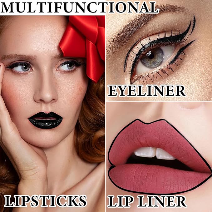 2 PCS Black Matte Liquid Lipstick and Lip Gloss
