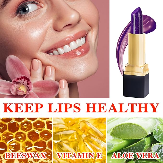 Color Changing Change Lipstick,Magic Lipstick Jelly Lip Balm,Moisturizer Tinted Lip Tint Stain Long Lasting Waterproof Temperature Color Change Lip Gloss