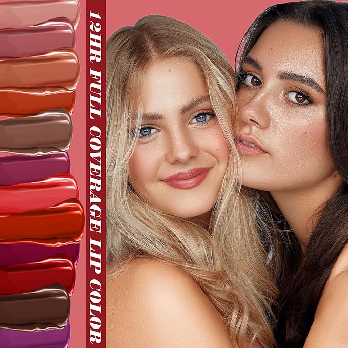 Matte Liquid Lipstick Set, 12 Colors Velvet Lip Glosses