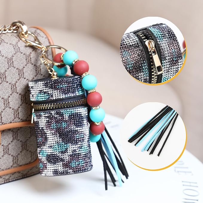 Lipstick Keychain, Leather Diamond Lip Gloss Holder, Stylish Gloss