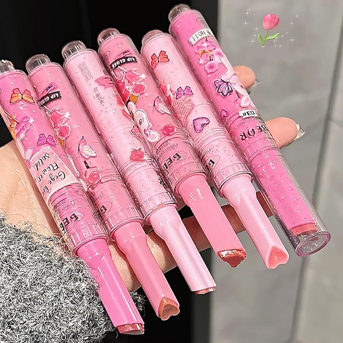 3 Colors Jelly Lipstick Gift Set, Tinted Heart Shape Lip Stain Lip Gloss, Mirror Hydrating Jelly Love Lipstick, Moisturizing Tinted Lip Balm, Vivid Color Glossy Lip Makeup for Girls (B)