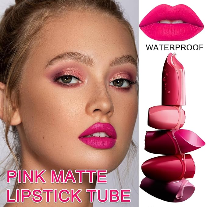 Red Matte Lipstick Tube, Smudge Proof Long Lasting Smudge