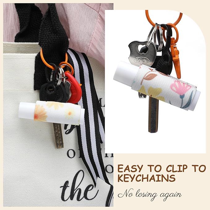 36 Pcs Lip Balm Holder Keychain Lip Gloss Holder Keychain Floral Patterns Lip Balm Sleeves with Clip Clip on Lipstick Keychain Sleeves Holder