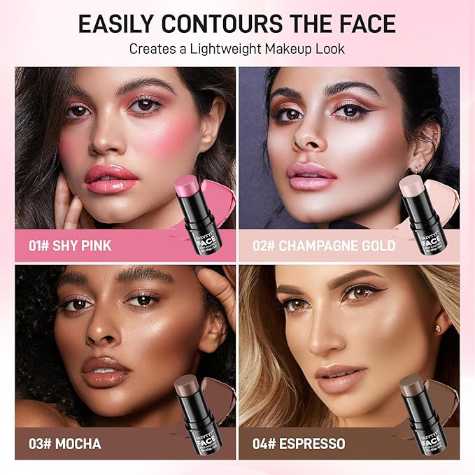3Pcs Cream Contour Stick Makeup Kit,Shades with Highlighter 02# 04#)