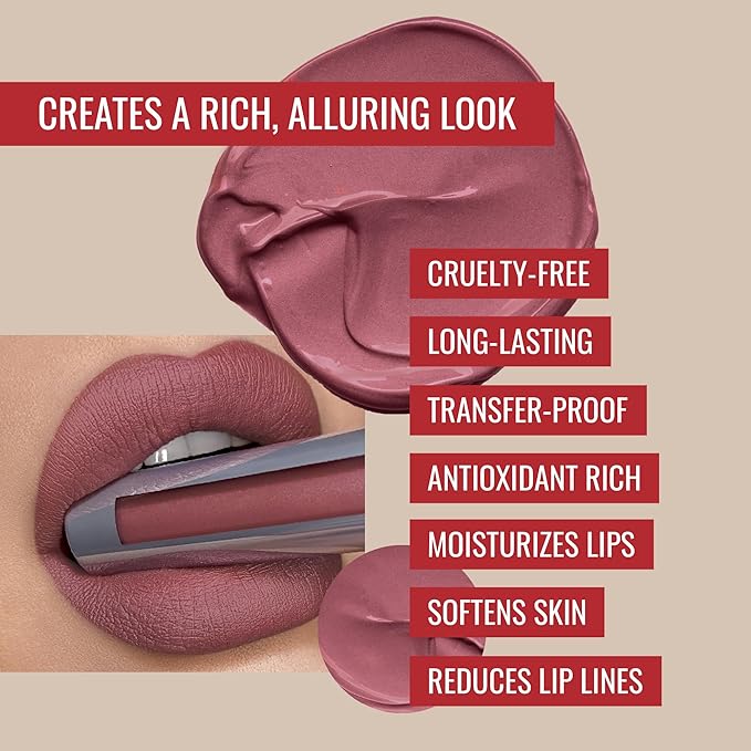 Runway Rogue Velvet Glam Liquid Lipstick, Almost-Matte Faded Mauve Lipstick with a Hint of Plum, ‘Glam Squad’