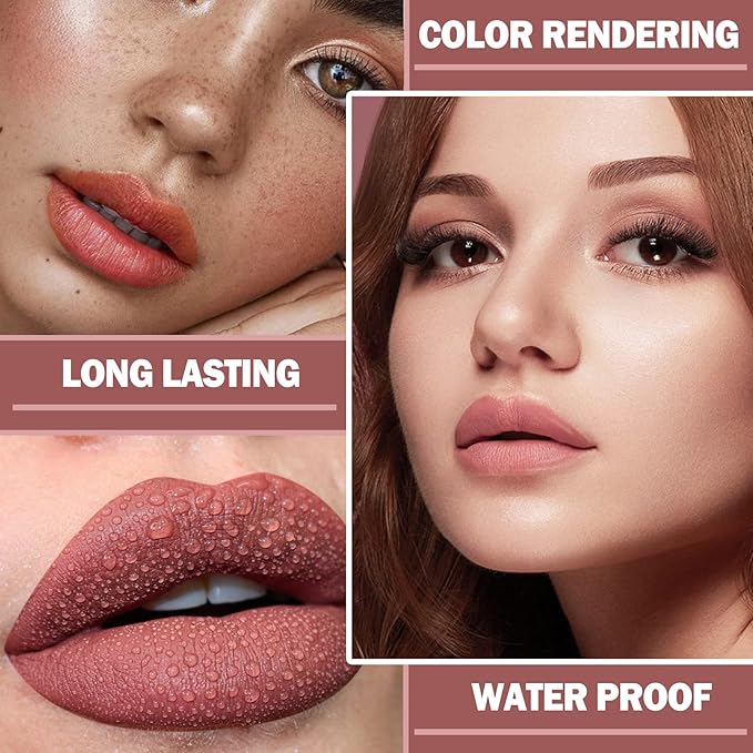 3PCS Nude Lipstick Set Matte Lip Stick Waterproof Long