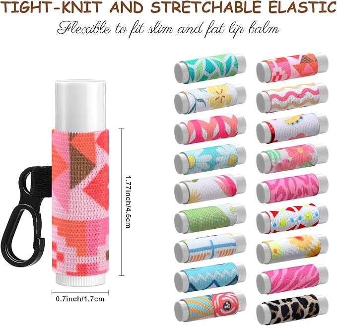 36 Pcs Lip Balm Holder Keychain Lip Gloss Holder Keychain Floral Patterns Lip Balm Sleeves with Clip Clip on Lipstick Keychain Sleeves Holder