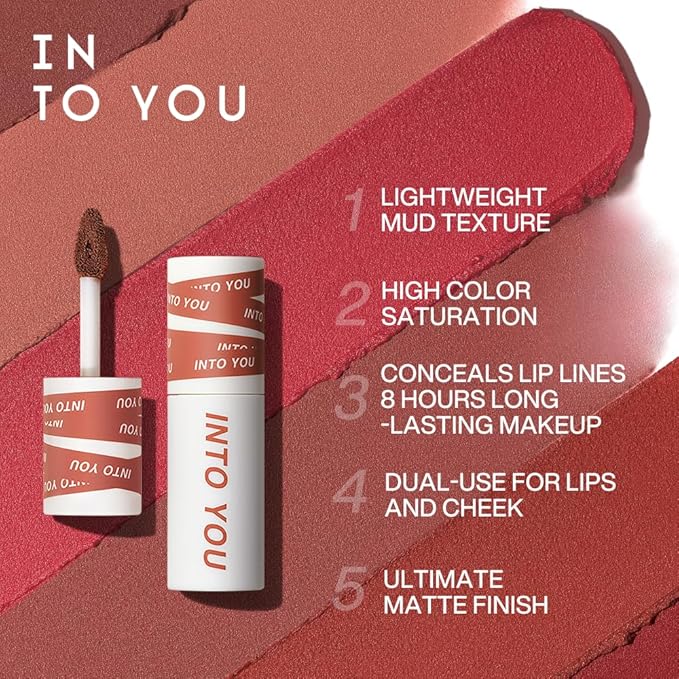 INTO YOU Matte Lipstick for Women, Matte Red Lipstick Long Lasting, Multi-Purpose for Lips and Cheek, Non-Stick Cup Not Fade Lip Stain Makeup Cosmetics Official Directly (EM19)