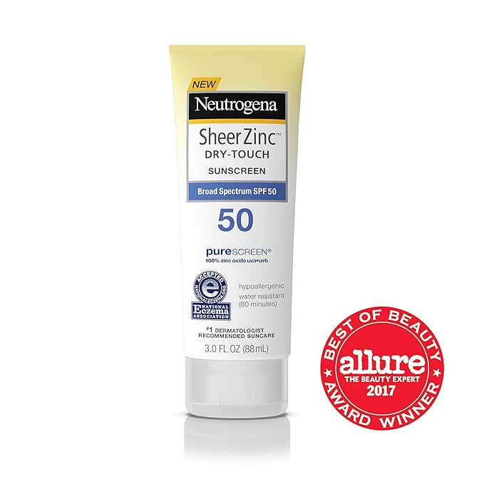 Neutrogena Sheer Zinc Oxide Dry-Touch Mineral Sunscreen Lotion, Broad Spectrum SPF 50 UVA/UVB Protection, Water-Resistant, Hypoallergenic and Non-Greasy, Paraben-Free, 3 fl. oz, Pack of 3