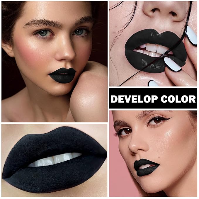 3Pcs Black Lip Liner And Lipstick Set Liquid Charming