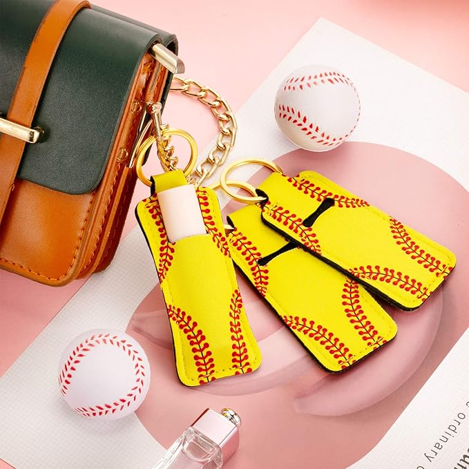 Patelai 20 Pcs Softball Lipstick Holder Keychain Lipstick Holder Clip-on Sleeve Pouch (Yellow)