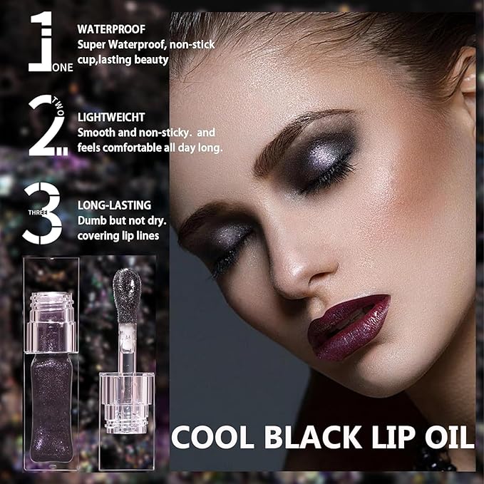 2024 New Magic Black Color Changing Lip Oil,Warm Change Glitter Lip Gloss, Color Changing Lip Oil V2, Color Changing Lip Gloss, Moisturizing Plumping Clear Lips Oil Tinted Lip Plumper Lips Care
