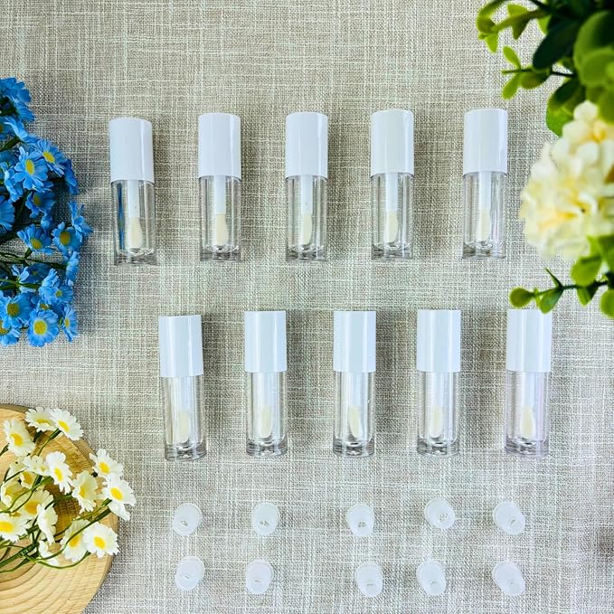 10PCS Empty Lip Gloss Tubes,6ml Pink Lip Gloss Containers Empty With Thick Wand, For DIY Lip Gloss Making (White)