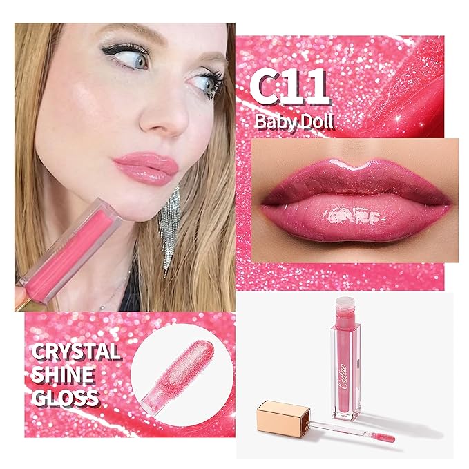 Oulac Hydrating Lip Gloss with Mirror Finish Moisturizing & Reduce Fine Lines Lip Oil Refuse Chapped Lips Non Sticky Lip Gloss for Girls Women, 4.5ml/0.15fl.oz, Baby Doll(C11)