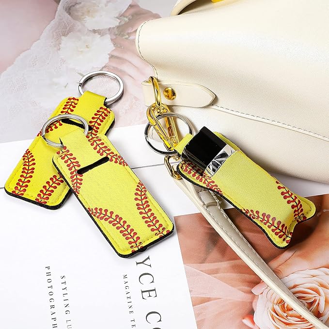 Patelai 20 Pieces Softball Lipstick Holder Keychain Lipstick