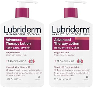 Lubriderm Advanced Therapy Fragrance Free Moisturizing Hand & Body Lotion + Pro-Ceramide with Vitamins E & Pro-Vitamin B5, Intense Hydration for Itchy, Extra Dry Skin, Non-Greasy, 16 fl. oz