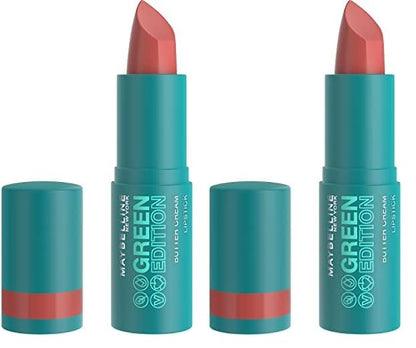 MAYBELLINE Green Edition Butter Cream High-Pigment Bullet Lipstick, Shore, Coral Nude, 0.12 oz (Pack of 2)