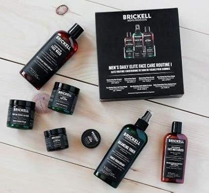 Brickell Men's Daily Elite Face Care Routine I, Toner, Gel Facial Wash, Face Scrub, Anti-Aging Night Cream, Eye Cream, Charcoal Mask and Moisturizer, Natural and Organic, Scented