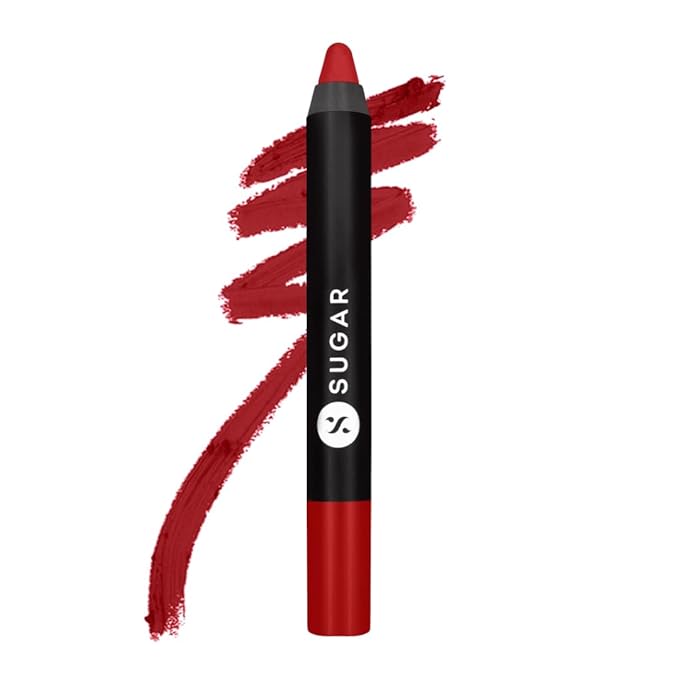 SUGAR Cosmetics Matte As Hell Crayon Lipstick - 01 Scarlett O'hara (Red) with Sharpener Highly Pigmented, Creamy Texture, Long Lasting Matte Finish