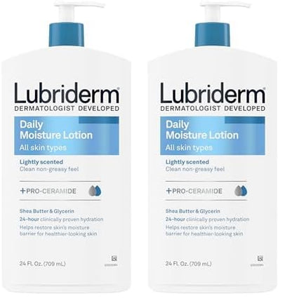 Lubriderm Daily Moisture Lotion + Pro-Ceramide with Shea Butter & Glycerin Helps Moisturize Dry Skin, Hydrating Face, Hand & Body Lotion is Lightly Scented & Non-Greasy, 24 fl. oz (Pack of 2)