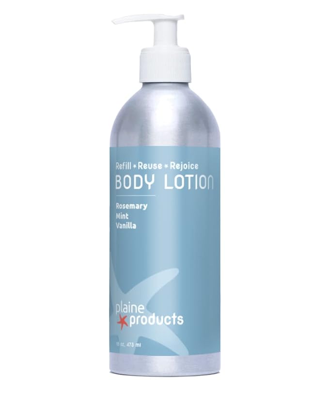 Plaine Products Eco-Friendly Body Lotion - Rosemary, Mint, Vanilla - Sensitive Skin, 16 oz (Refillable Bottle with Pump)