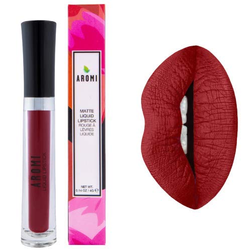 Aromi True Maroon Matte Liquid Lipstick | Dark Red Lip Color with Warm Undertones, Bordeaux Lipstick, Vegan, Cruelty-free, Long-wear, Waterproof (Rich Rosewood)