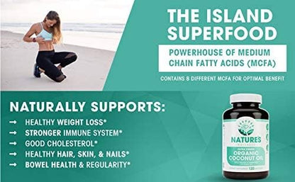Natures Wellness Organic Coconut Oil 2000mg - Healthy Skin, Nails, Hair Growth – Extra Virgin, Cold Pressed, Unrefined Non GMO - Rich in MCT MCFA - Support Brain Function