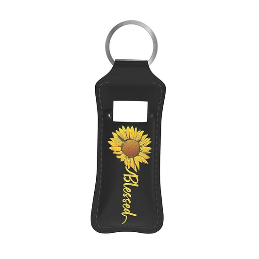 Blessed Sunflower Design Chapstick Holder Keychain, Portable Lip Design