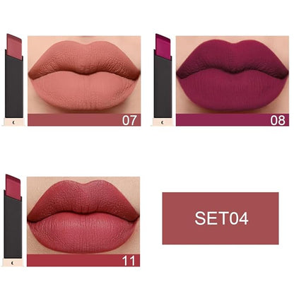 evpct 3Pcs Plum Purple Mauve Nude Beige Pink Matte Matte Color Stay Lipstick Lip Crayon Set for Women Waterproof Long Lasting 24 Hour Lipstick labiales matte larga duracion 24 mate 24 horas originales