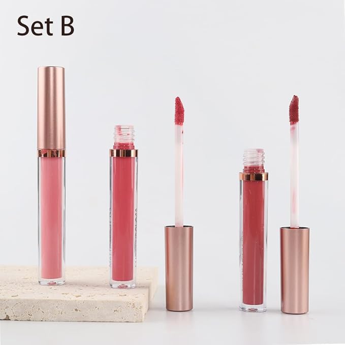 3Pcs Red Pink Matte Velvet Lipgloss Set,Peachy Grapefruit Lipgloss